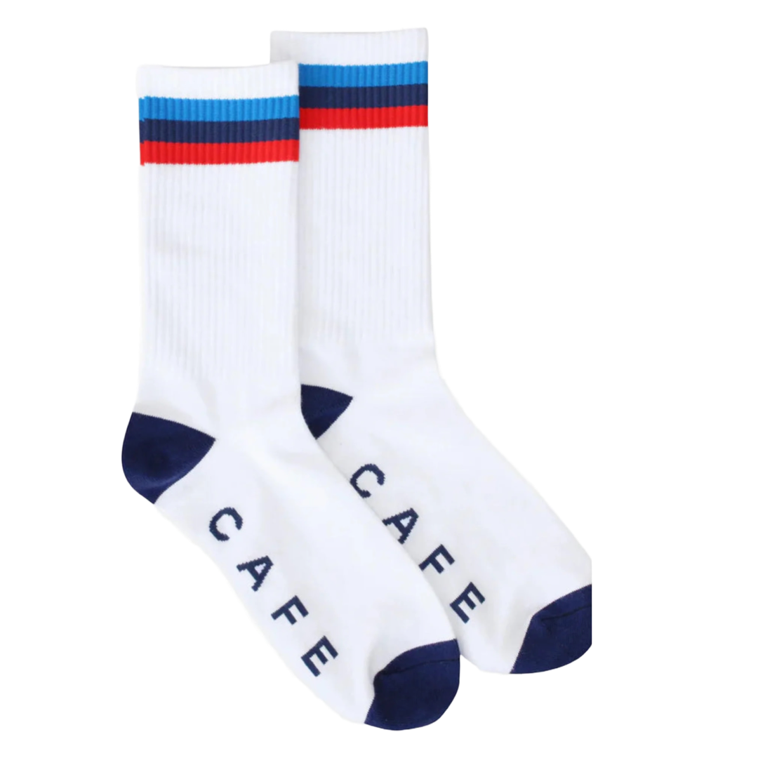 Skateboard Café - Stripe Socks (White/Royal)